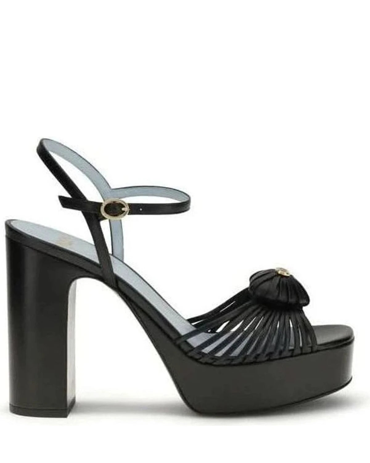 Valentino Garavani Black Calf Leather Bos Taurus Platform Sandals Heels