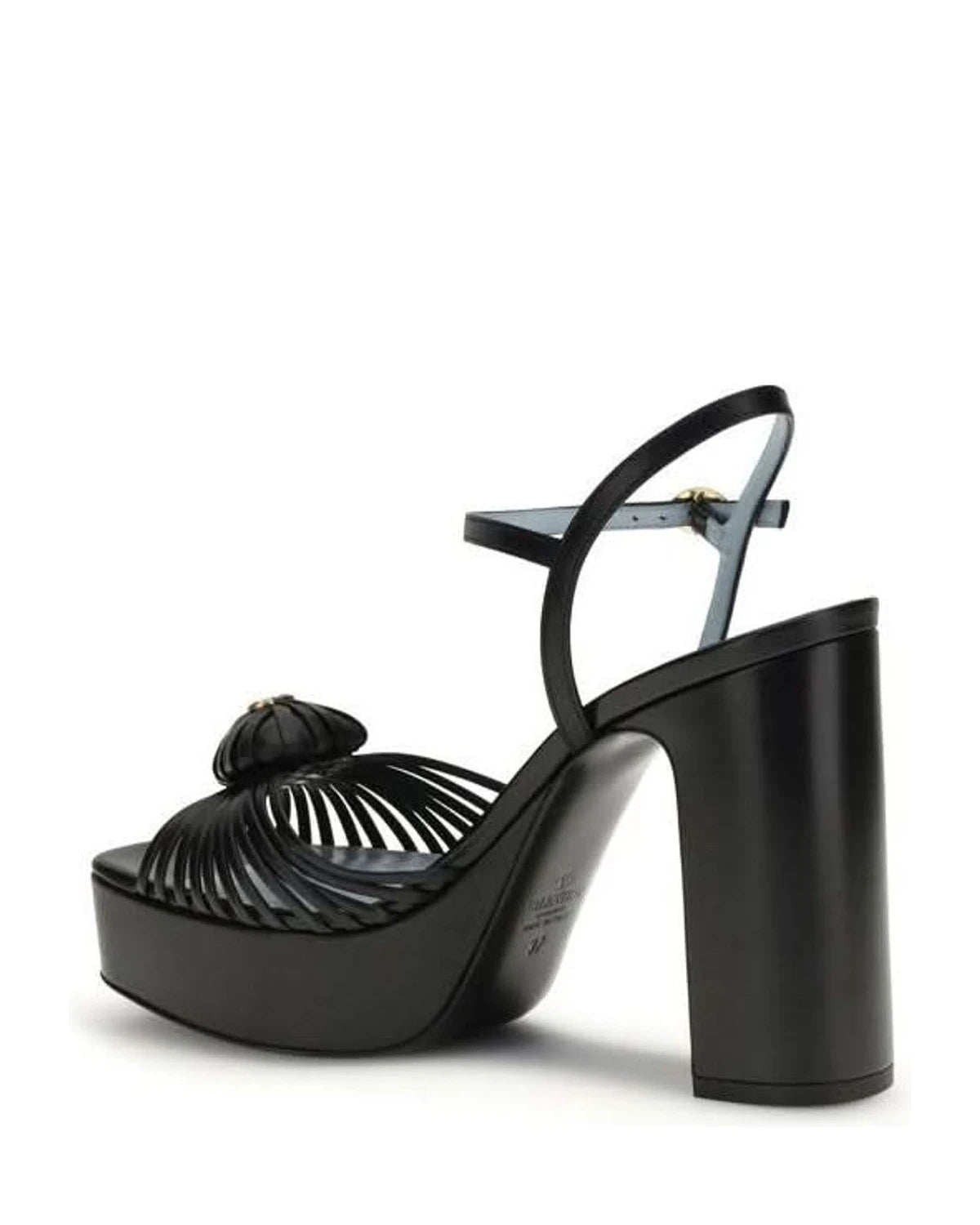 Valentino Garavani Black Calf Leather Bos Taurus Platform Sandals Heels