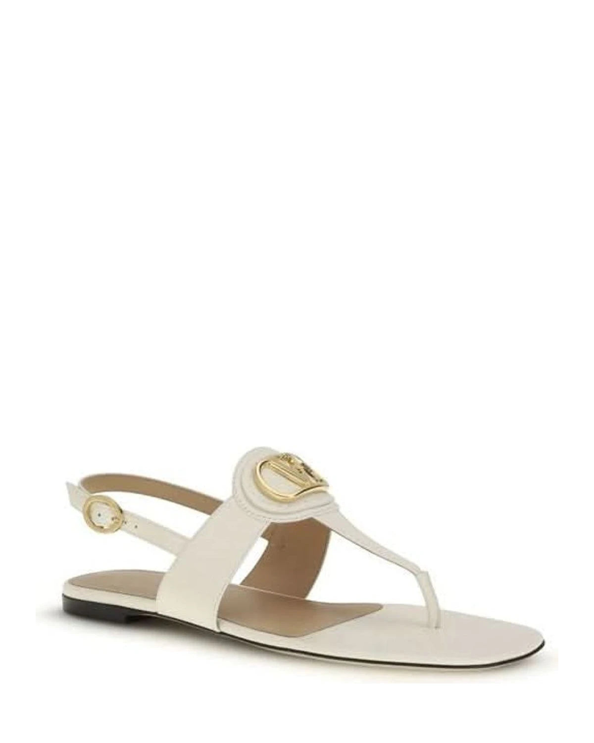 Valentino Garavani Cream Calf Leather Bos Taurus Flat Sandals Flats
