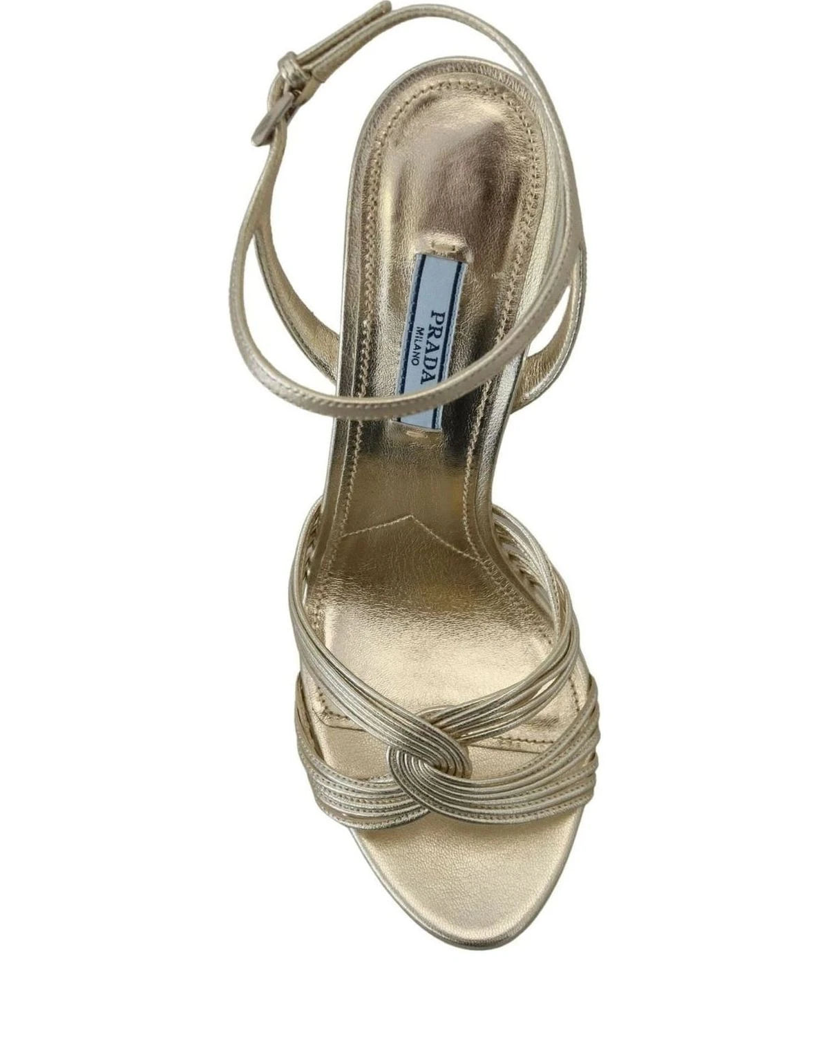 Prada Gold Leather Sandals Ankle Strap Heels Heels