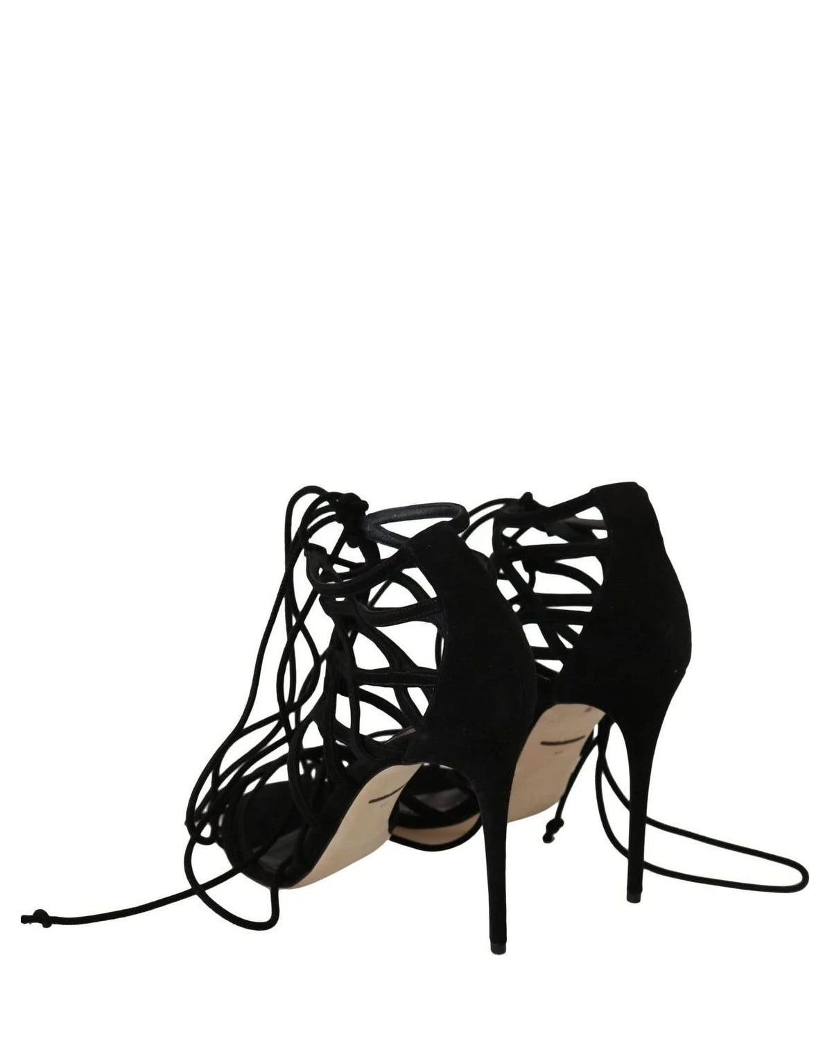 Dolce & Gabbana Black Suede Strap Stilettos Sandals Heels