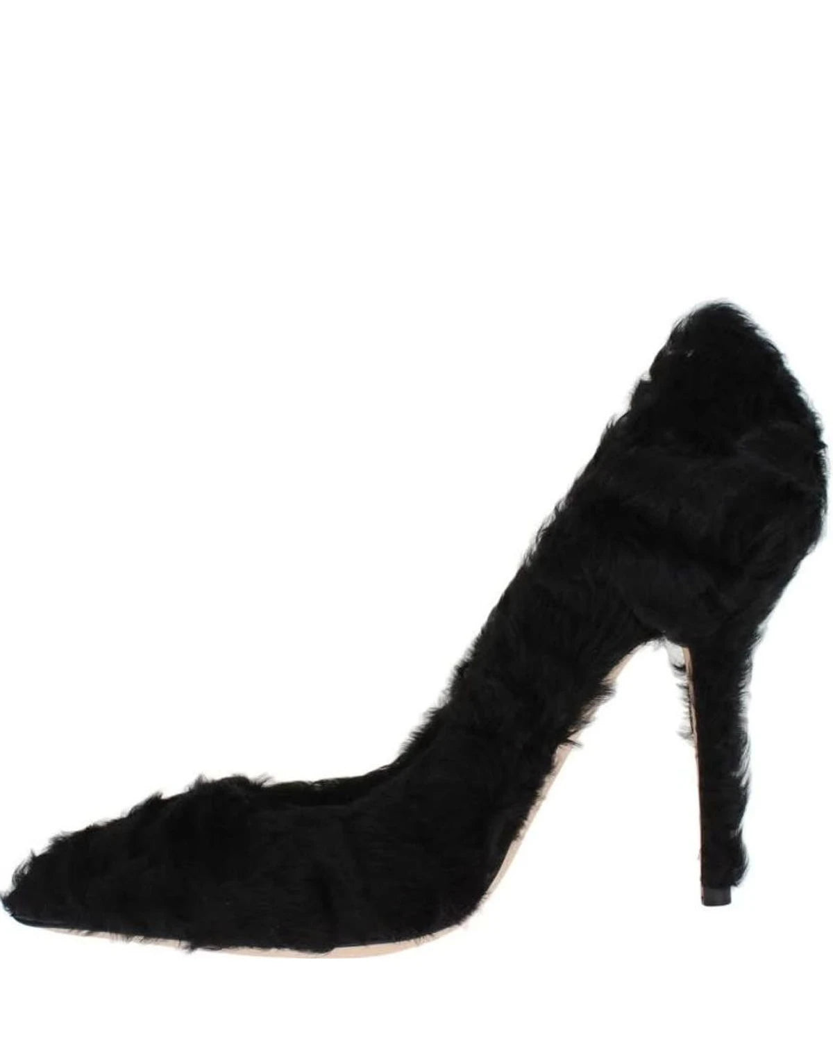 Dolce & Gabbana Black Leather Xiangao Lamb Fur Pumps Heels