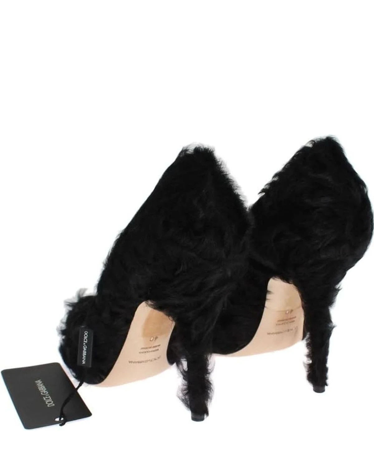 Dolce & Gabbana Black Leather Xiangao Lamb Fur Pumps Heels