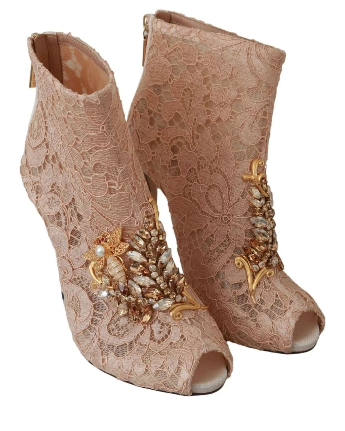 Dolce & Gabbana Lace Crystal Booties Stilettos Shoes Boots