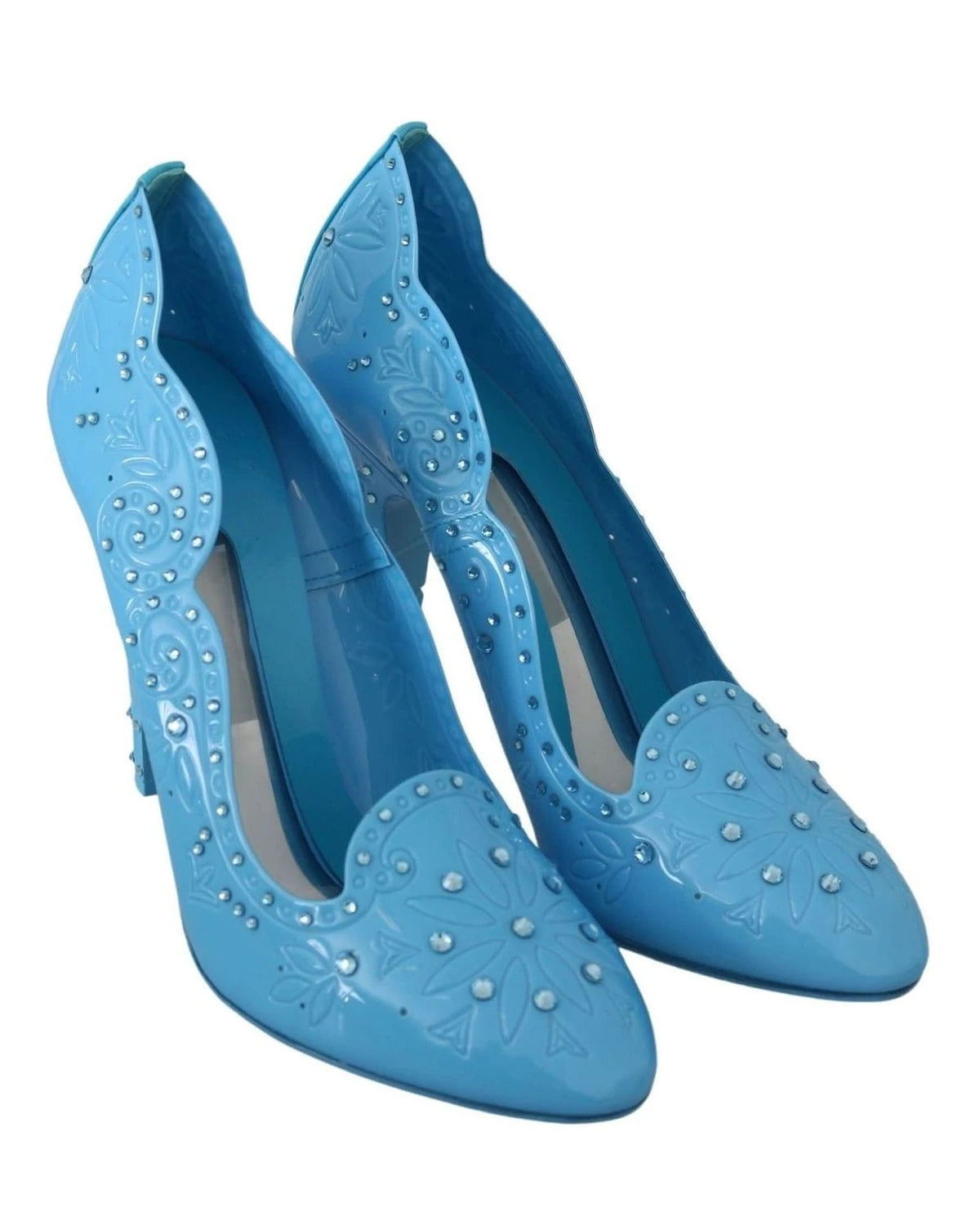 Dolce & Gabbana Blue Crystal Floral Cinderella Heels Heels