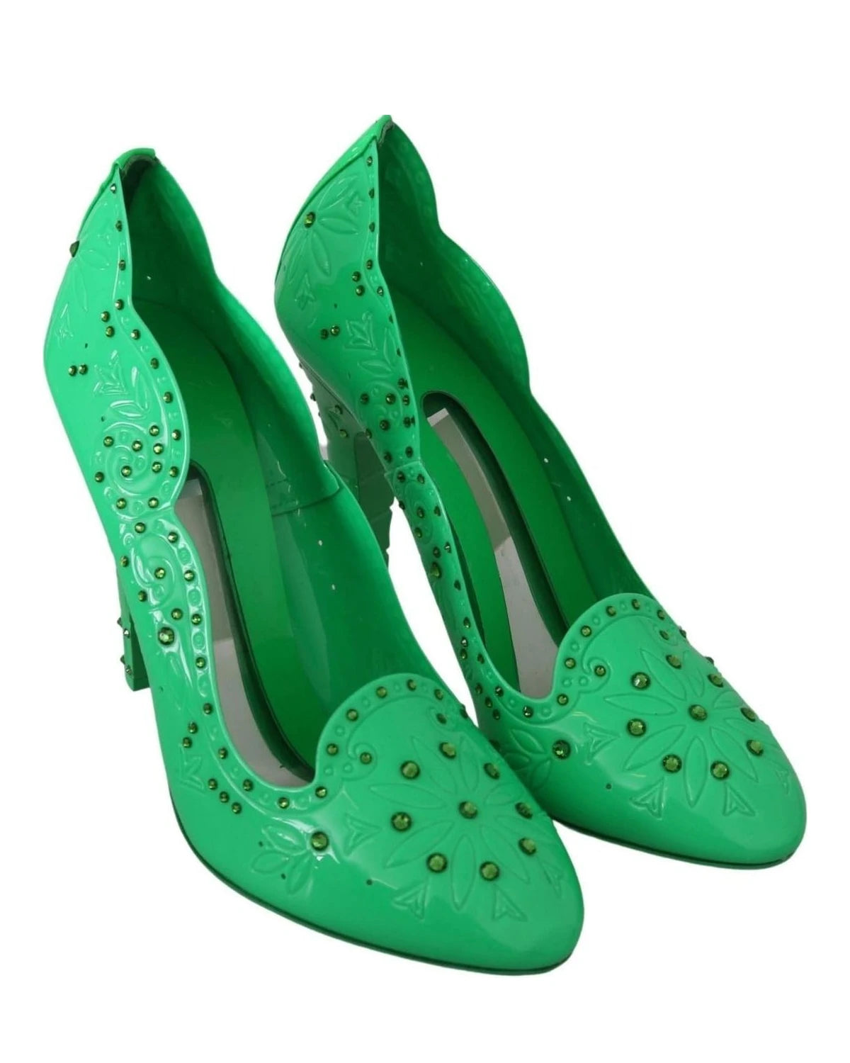 Dolce & Gabbana Green Crystal Floral Cinderella Heels Heels