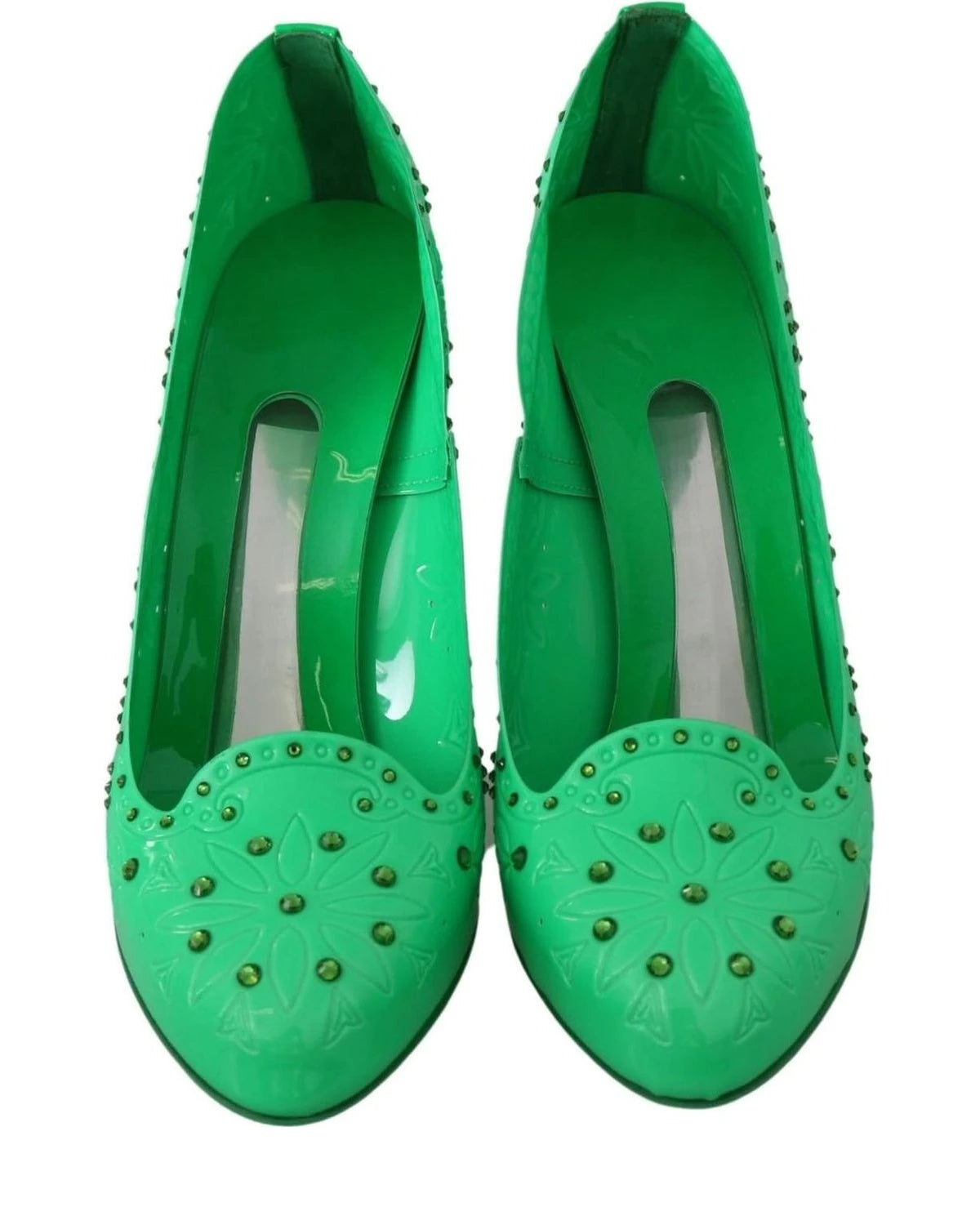 Dolce & Gabbana Green Crystal Floral Cinderella Heels Heels