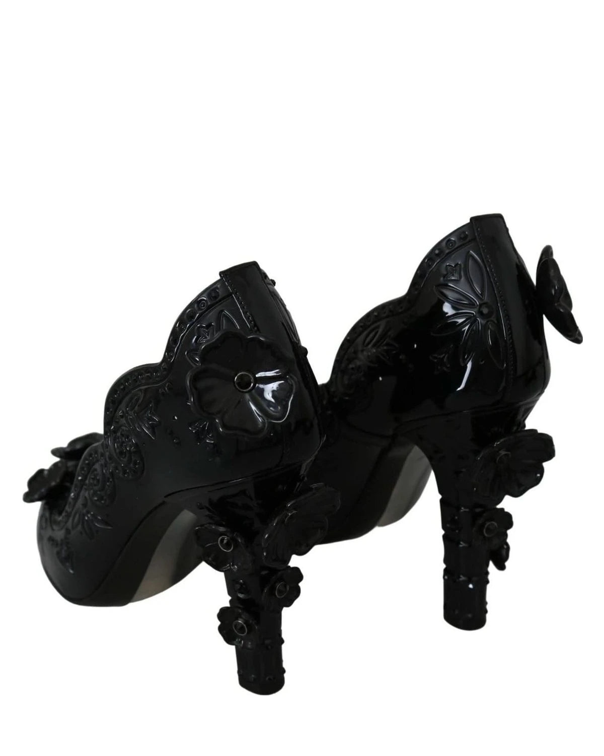 Dolce & Gabbana Black Floral Crystal Cinderella Heels Heels
