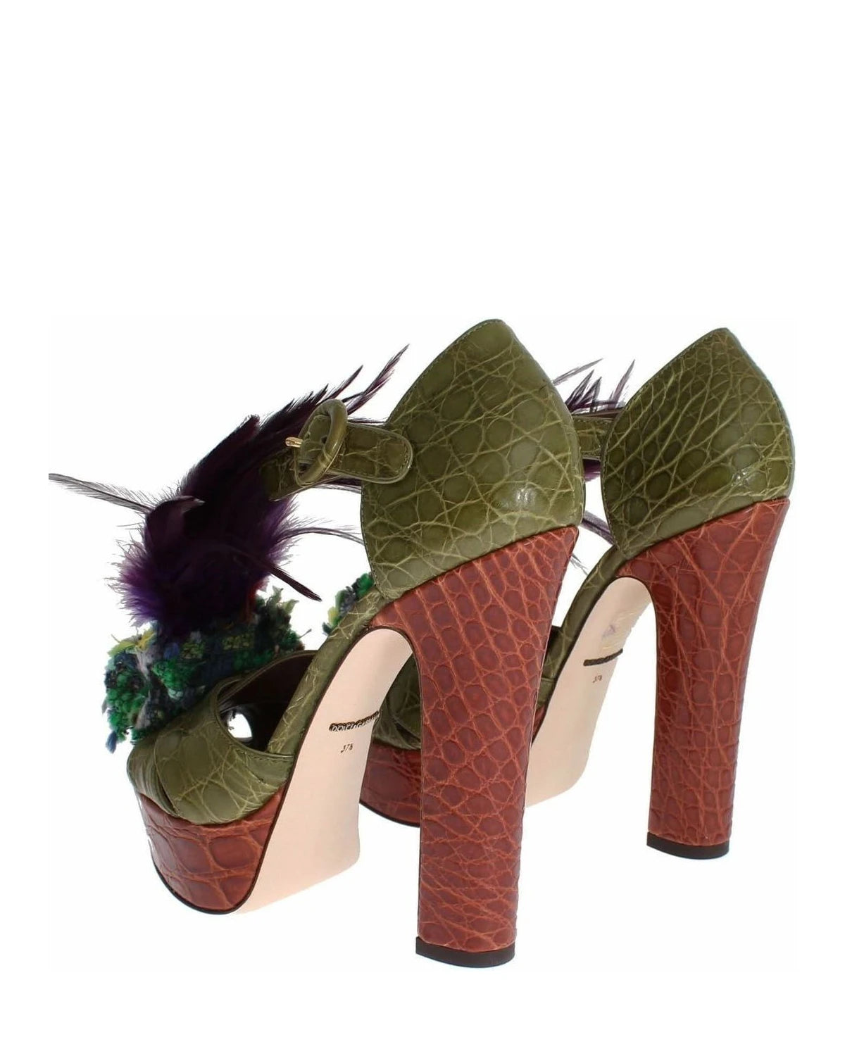 Dolce & Gabbana Green Leather Crystal Platform Sandals Heels