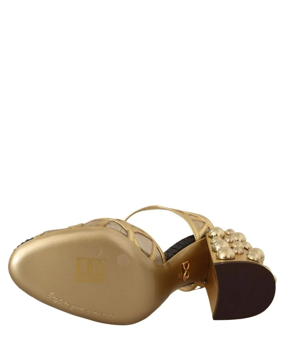 Dolce & Gabbana Gold Leather Studded Ankle Straps Shoes Heels