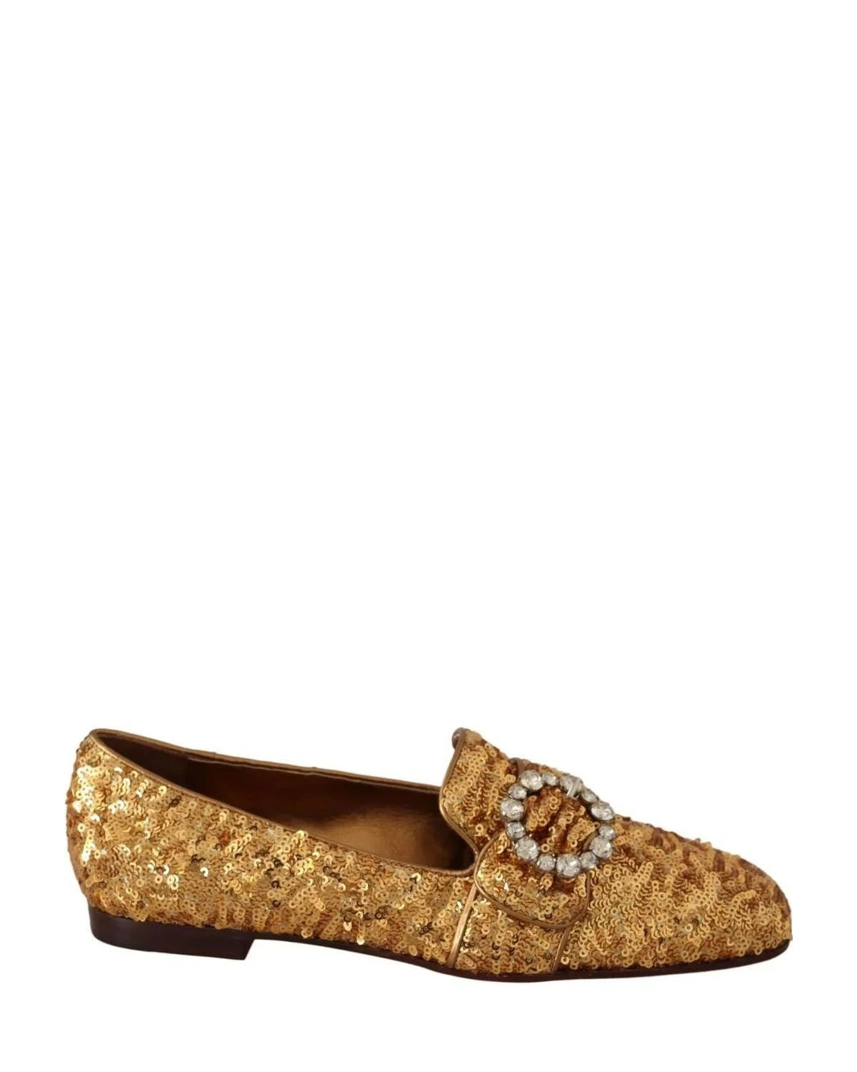 Dolce & Gabbana Gold Sequin Crystal Flat Loafers Shoes Flats