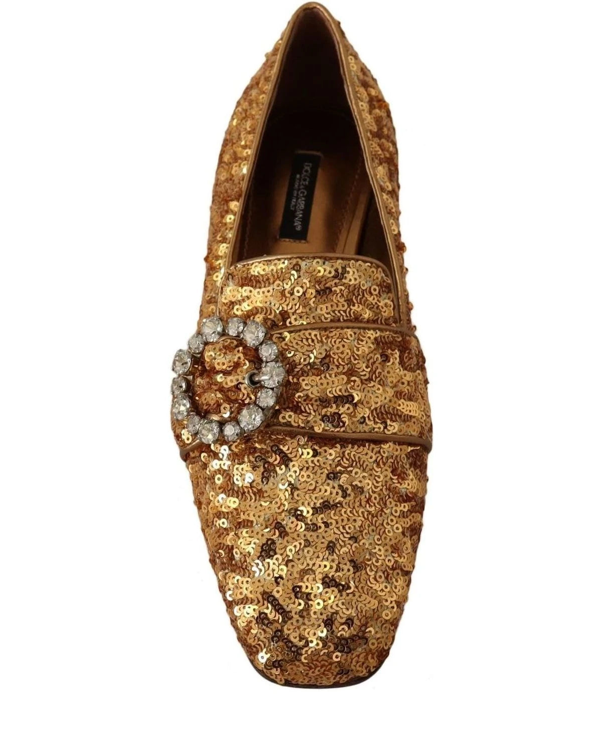 Dolce & Gabbana Gold Sequin Crystal Flat Loafers Shoes Flats