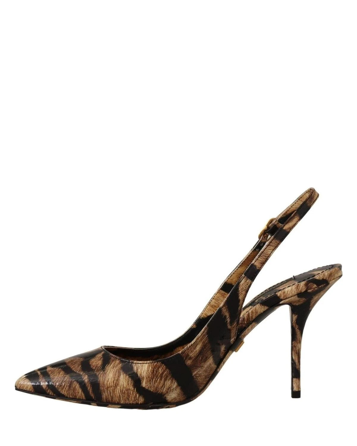 Dolce & Gabbana Brown Leather Slingbacks Tiger Shoes Heels
