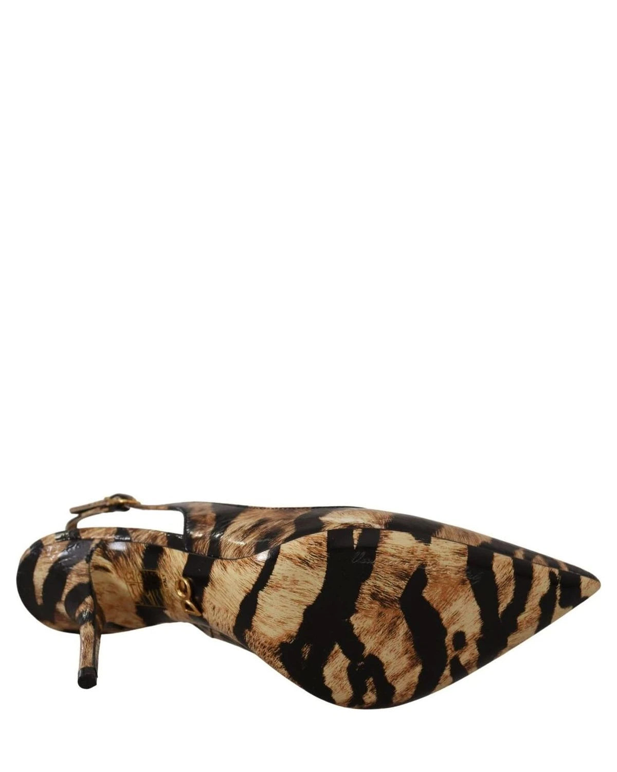 Dolce & Gabbana Brown Leather Slingbacks Tiger Shoes Heels