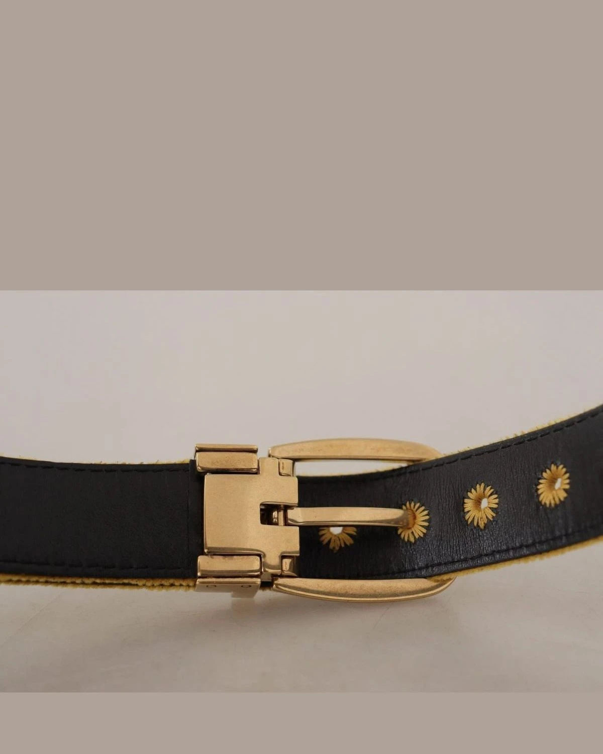 Dolce & Gabbana Gold Velvet Mustard Logo Engraved Metal Buckle Belt Belts