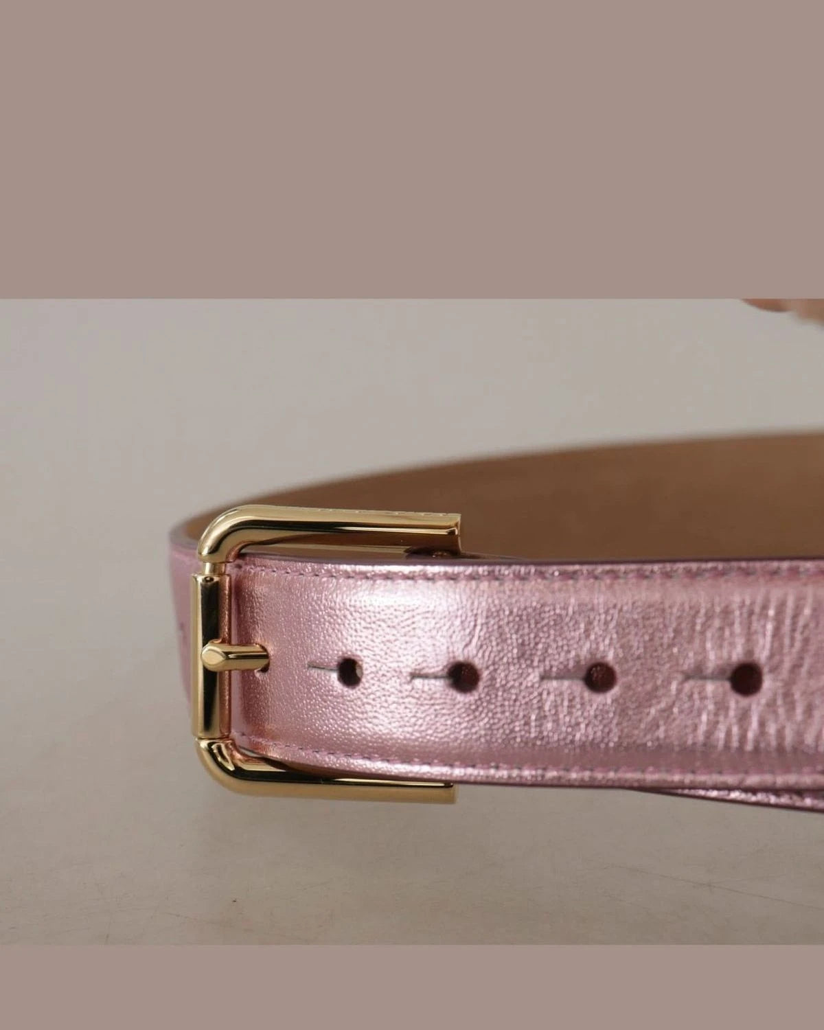 Dolce & Gabbana Pink Metallic Polished Leather Logo Metal Buckle Belt Belts