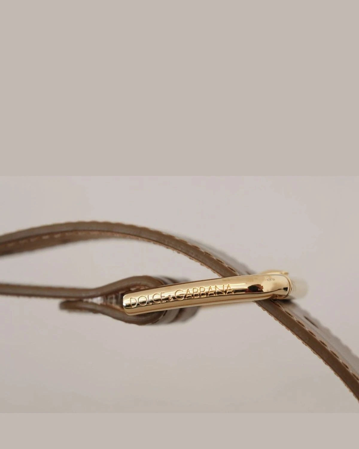 Dolce & Gabbana Gold Leather Bronze Logo Engraved Waist Buckle Belt Belts
