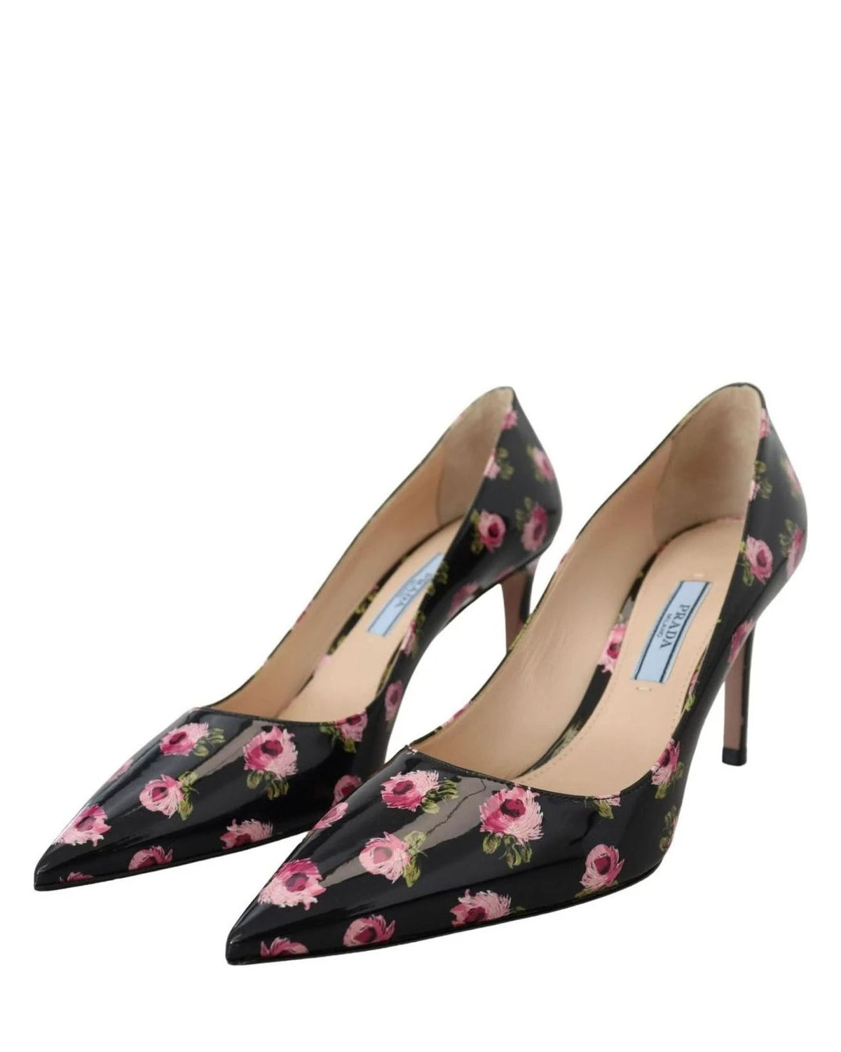 Prada Black Leather Floral Heels Stilettos Pumps Heels