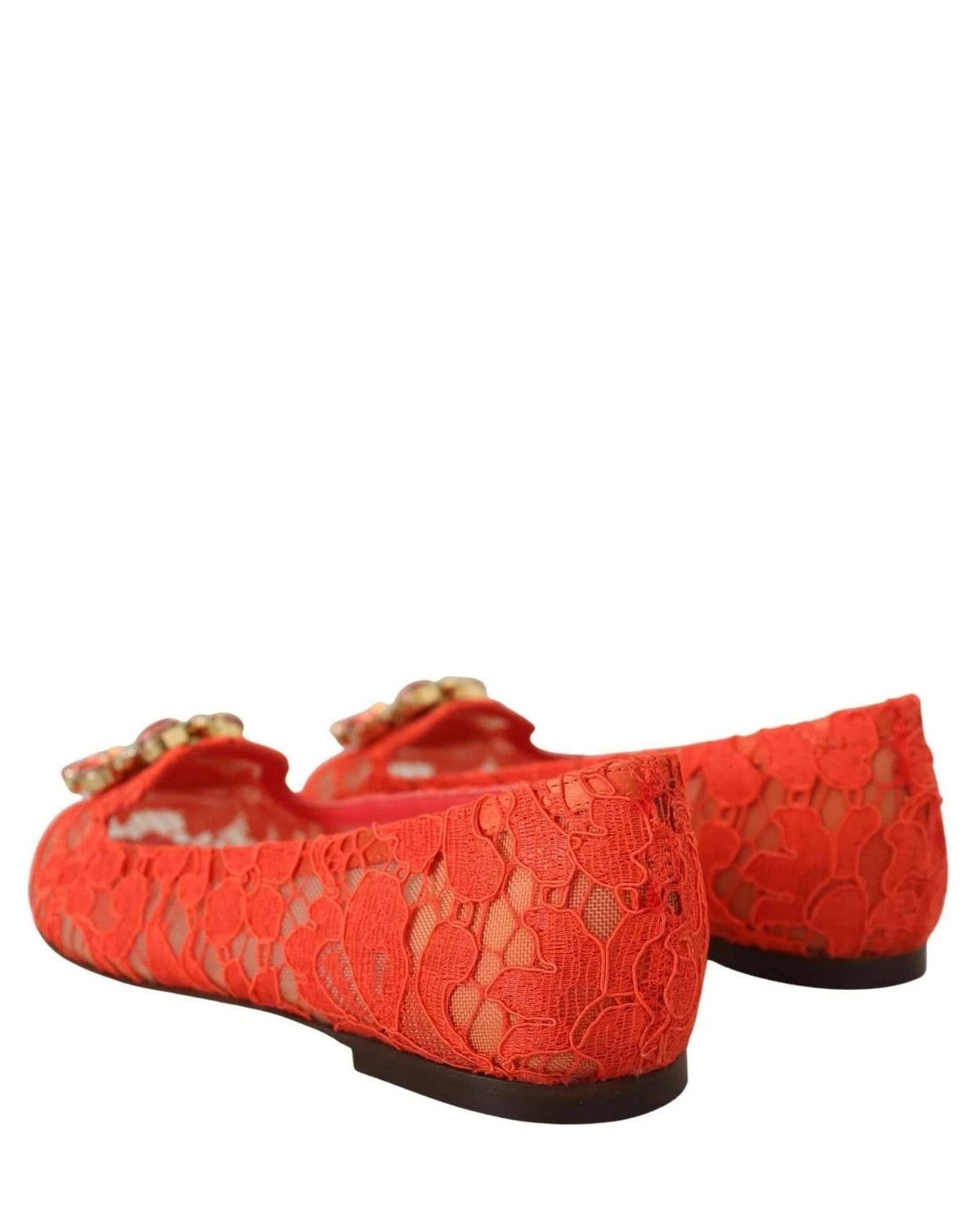 Dolce & Gabbana Red Lace Taormina Crystals Ballet Flats Flats