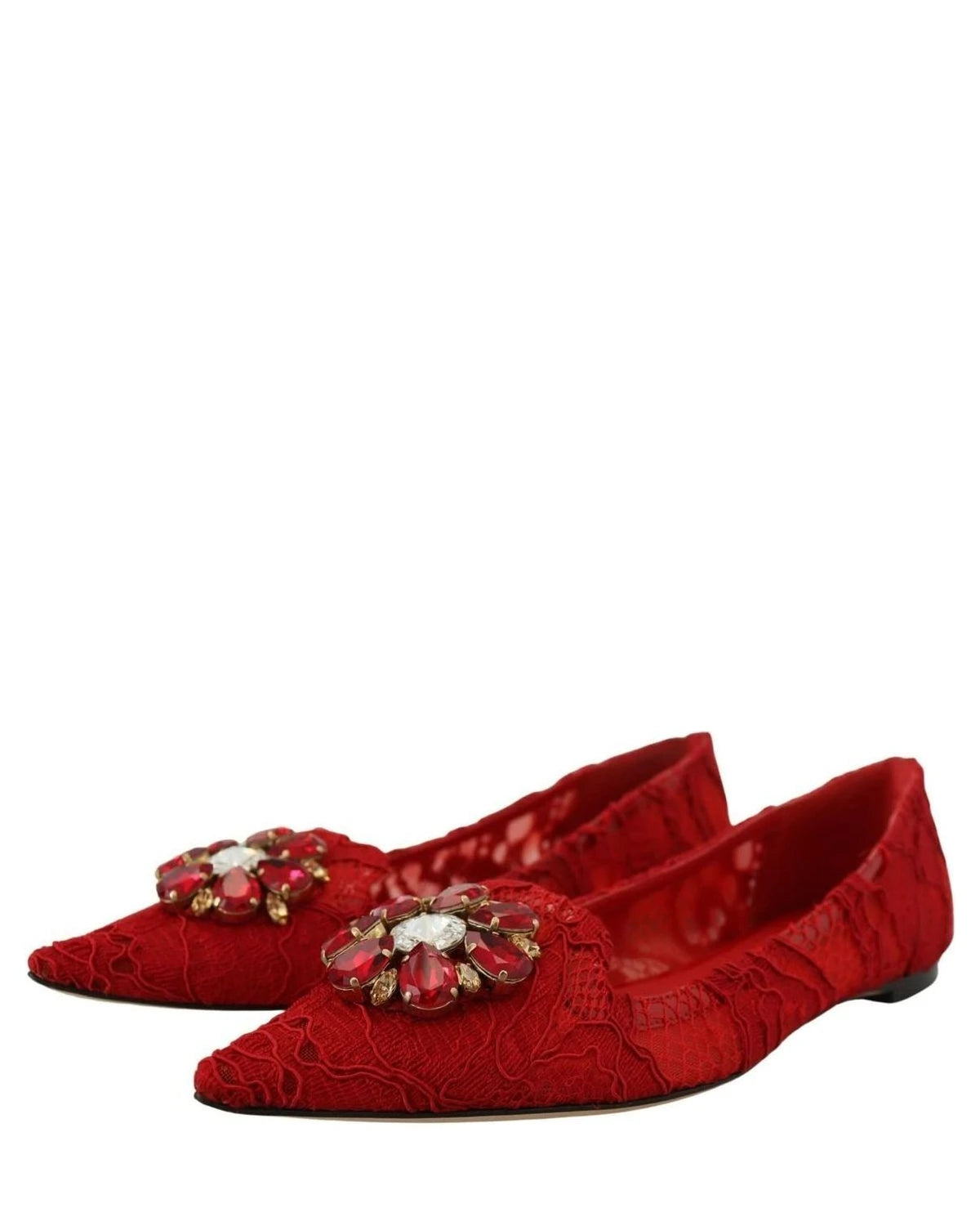 Dolce & Gabbana Red Taormina Crystals Loafers Flats Flats