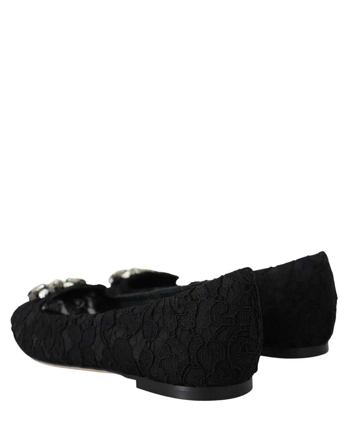 Dolce & Gabbana Black Lace Taormina Crystals Flats Flats