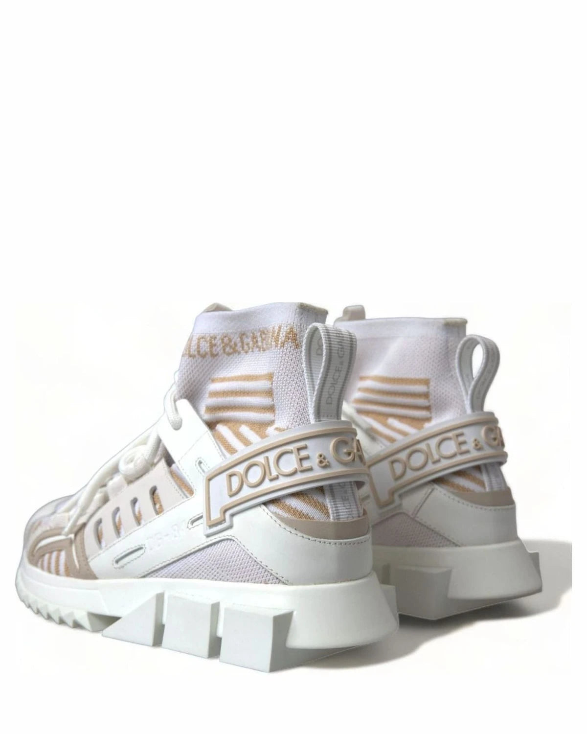 Dolce & Gabbana White Beige Sorrento Socks Sneakers Sneakers