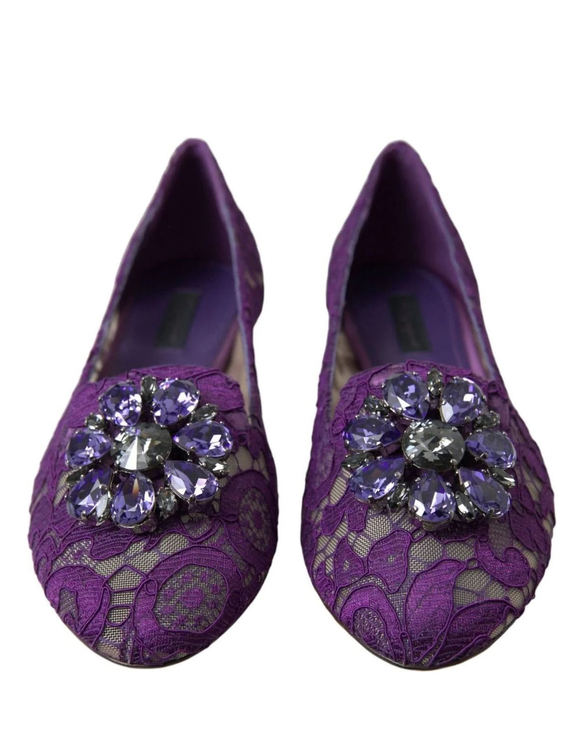 Dolce & Gabbana Purple Lace Vally Taormina Crystals Flats Flats