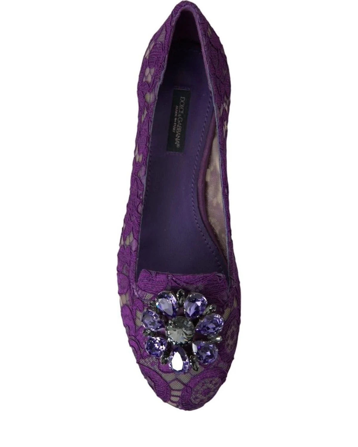 Dolce & Gabbana Purple Lace Vally Taormina Crystals Flats Flats
