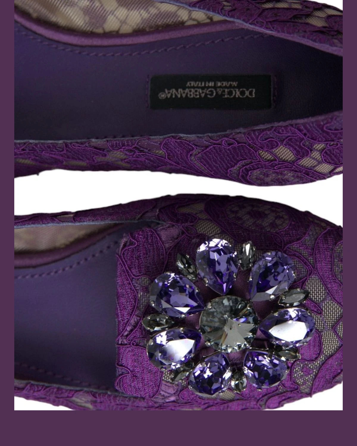 Dolce & Gabbana Purple Lace Vally Taormina Crystals Flats Flats
