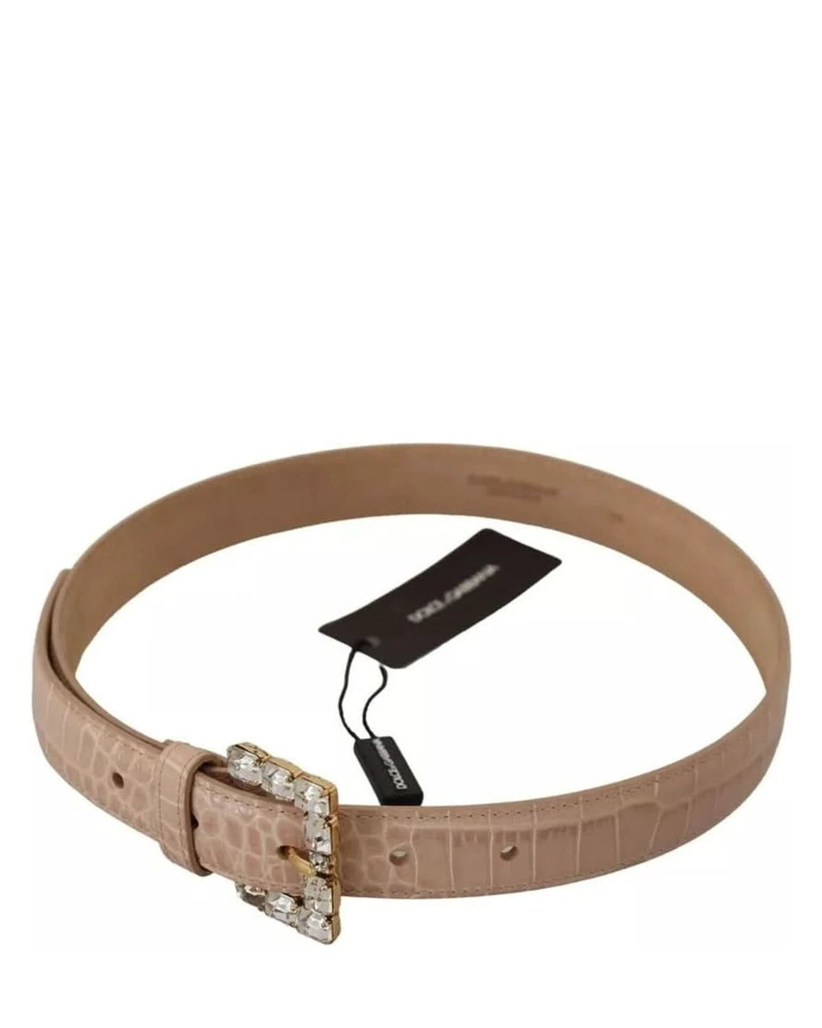 Dolce & Gabbana Beige Leather Crystal Buckle Belt Belts