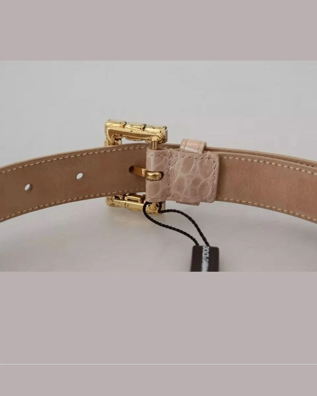 Dolce & Gabbana Beige Leather Crystal Buckle Belt Belts
