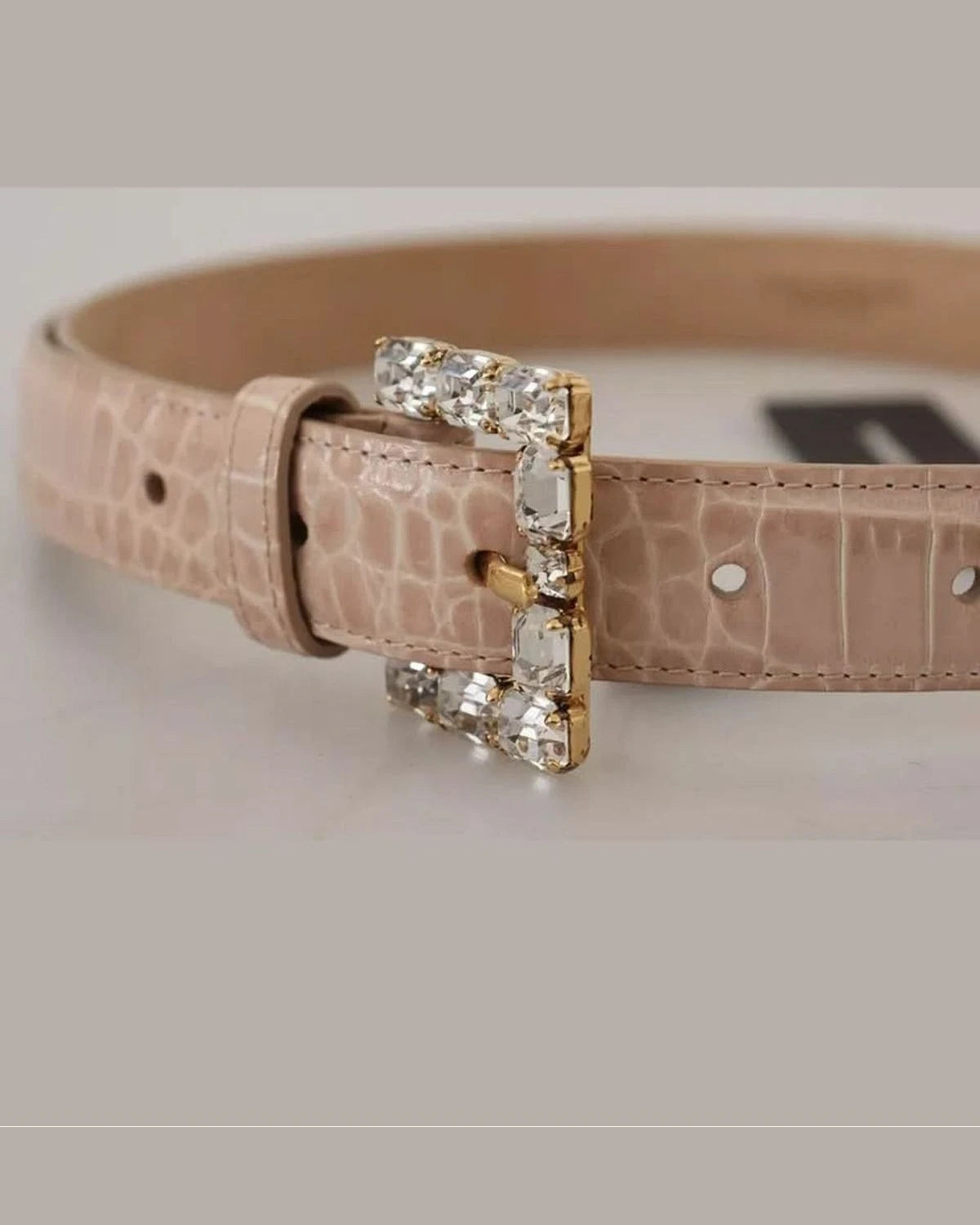 Dolce & Gabbana Beige Leather Crystal Buckle Belt Belts