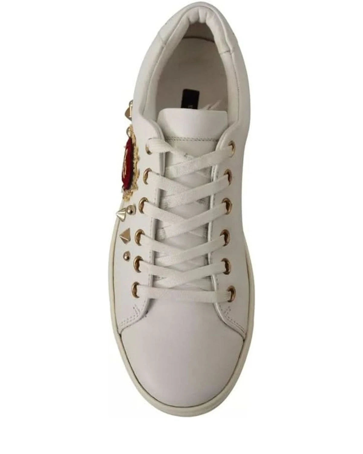 Dolce & Gabbana White Leather Gold Red Heart Sneakers Sneakers