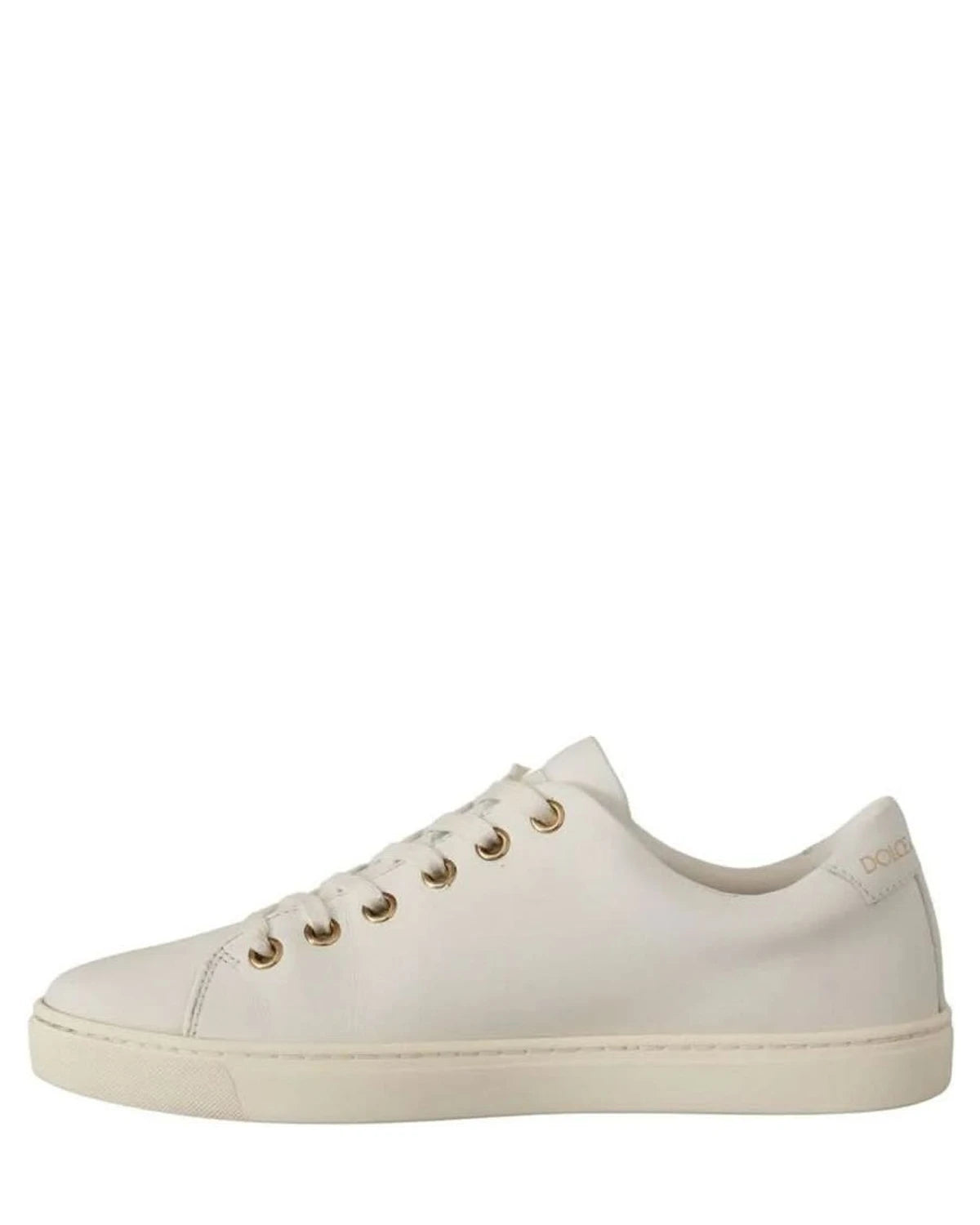 Dolce & Gabbana White Leather Gold Red Heart Sneakers Sneakers