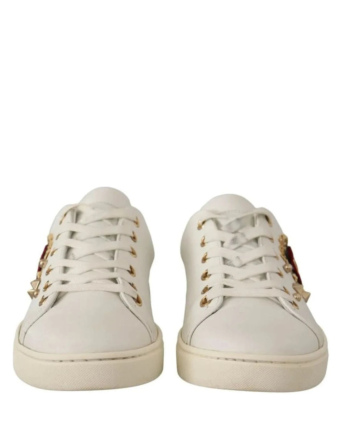 Dolce & Gabbana White Leather Gold Red Heart Sneakers Sneakers