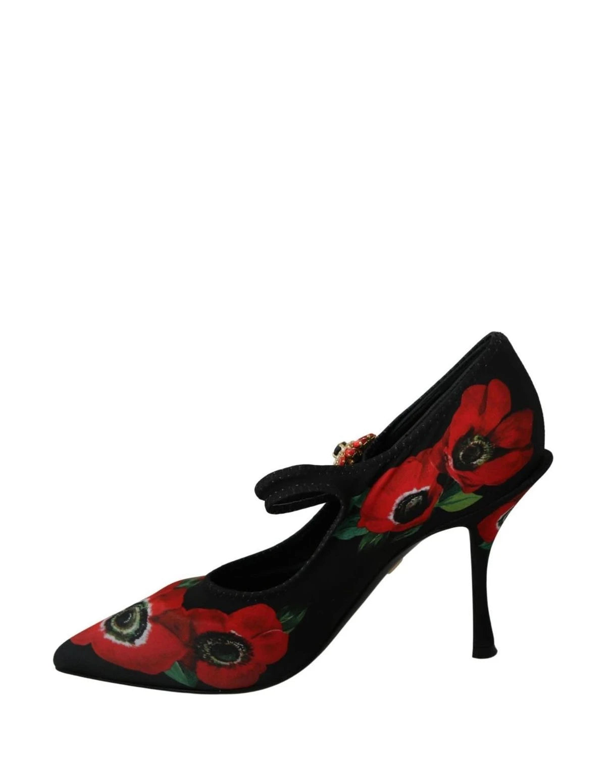 Dolce & Gabbana Black Red Floral Mary Janes Pumps Shoes Heels