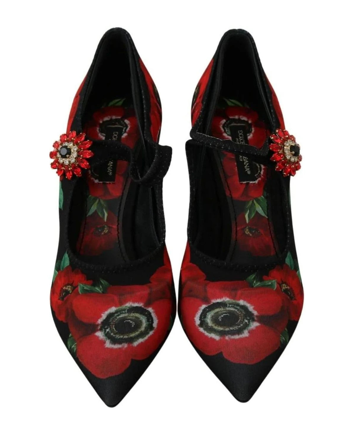 Dolce & Gabbana Black Red Floral Mary Janes Pumps Shoes Heels
