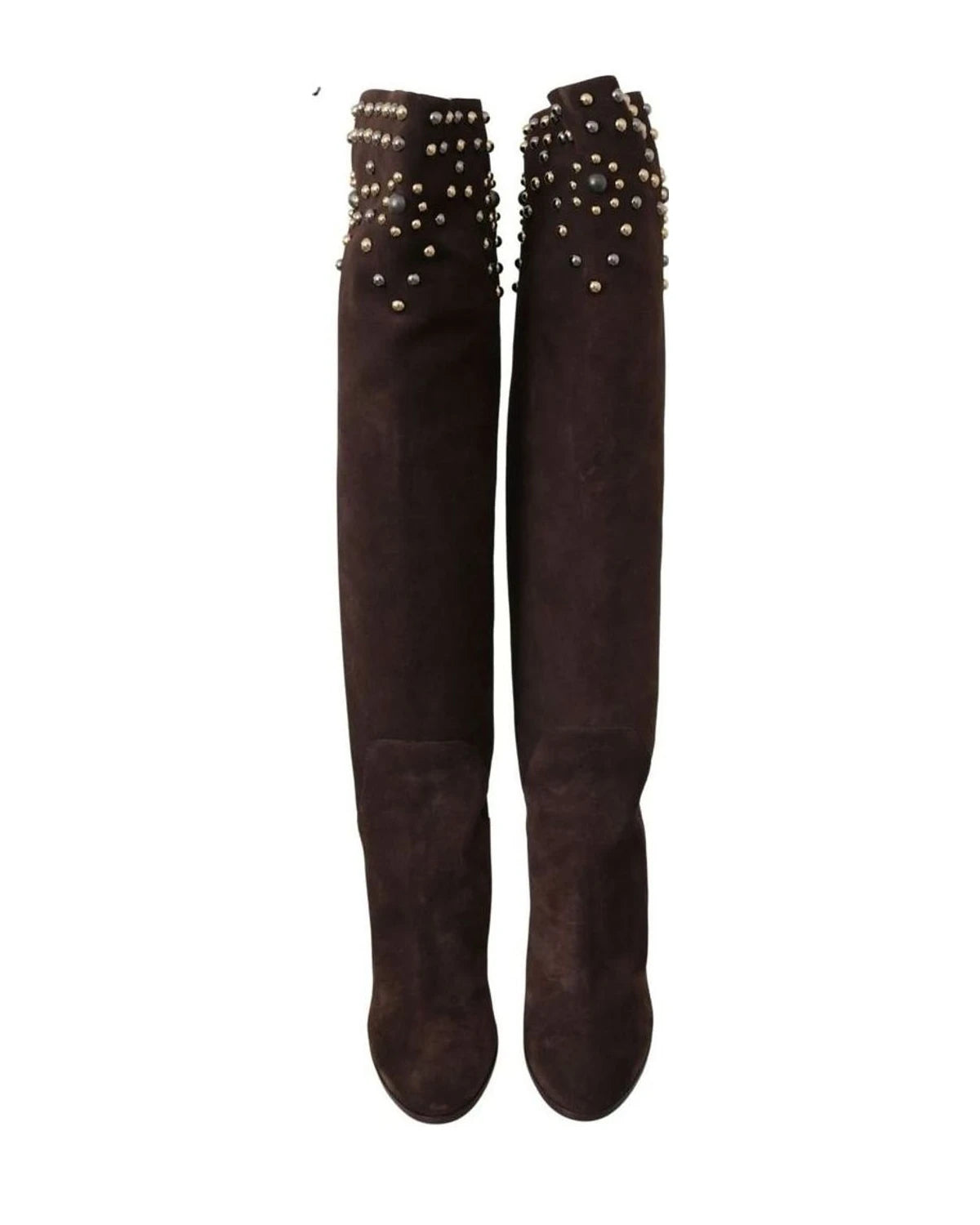 Dolce & Gabbana Brown Suede Studded Knee High Shoes Boots Boots