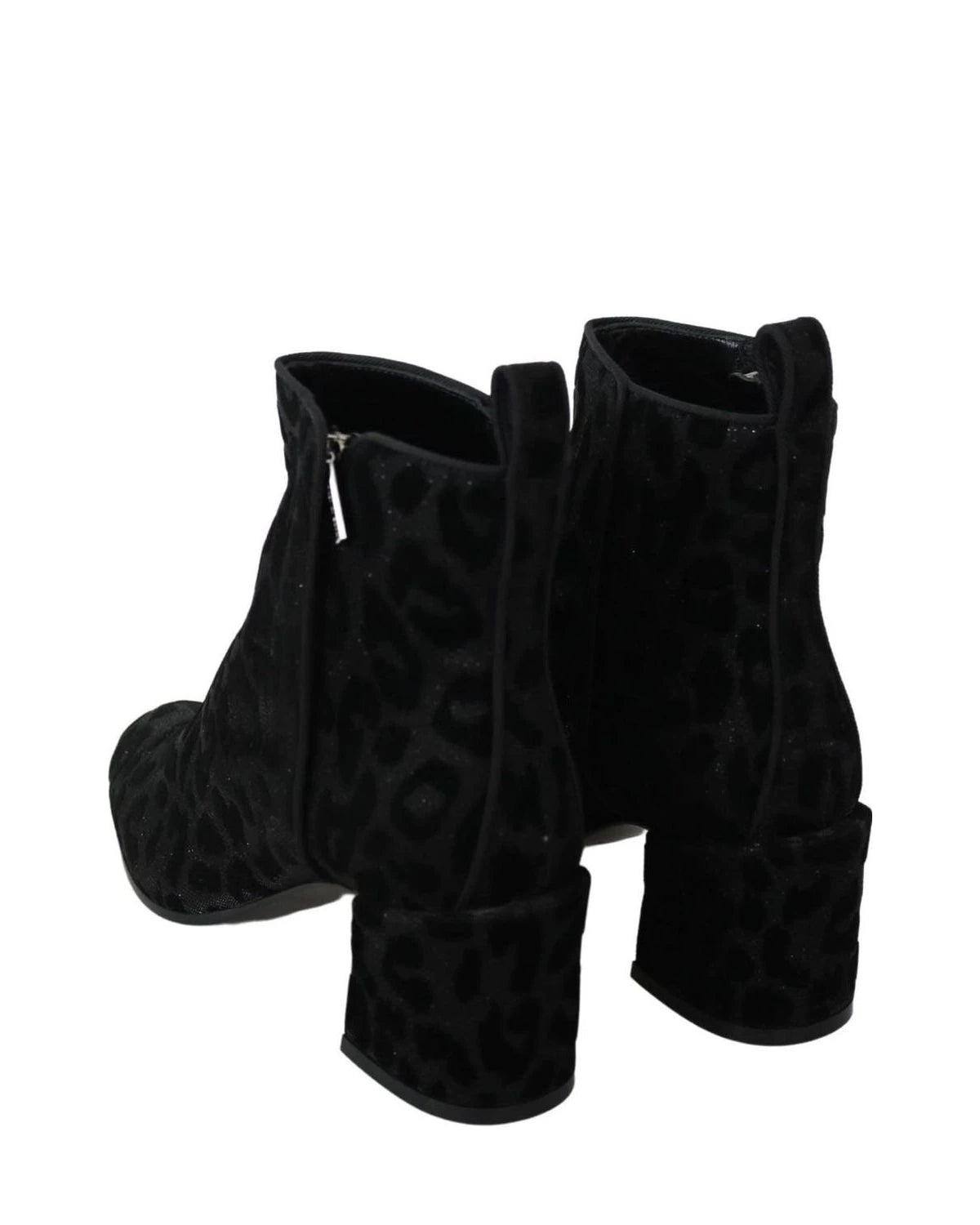 Dolce & Gabbana Black Leopard Short Boots Zipper Shoes Boots