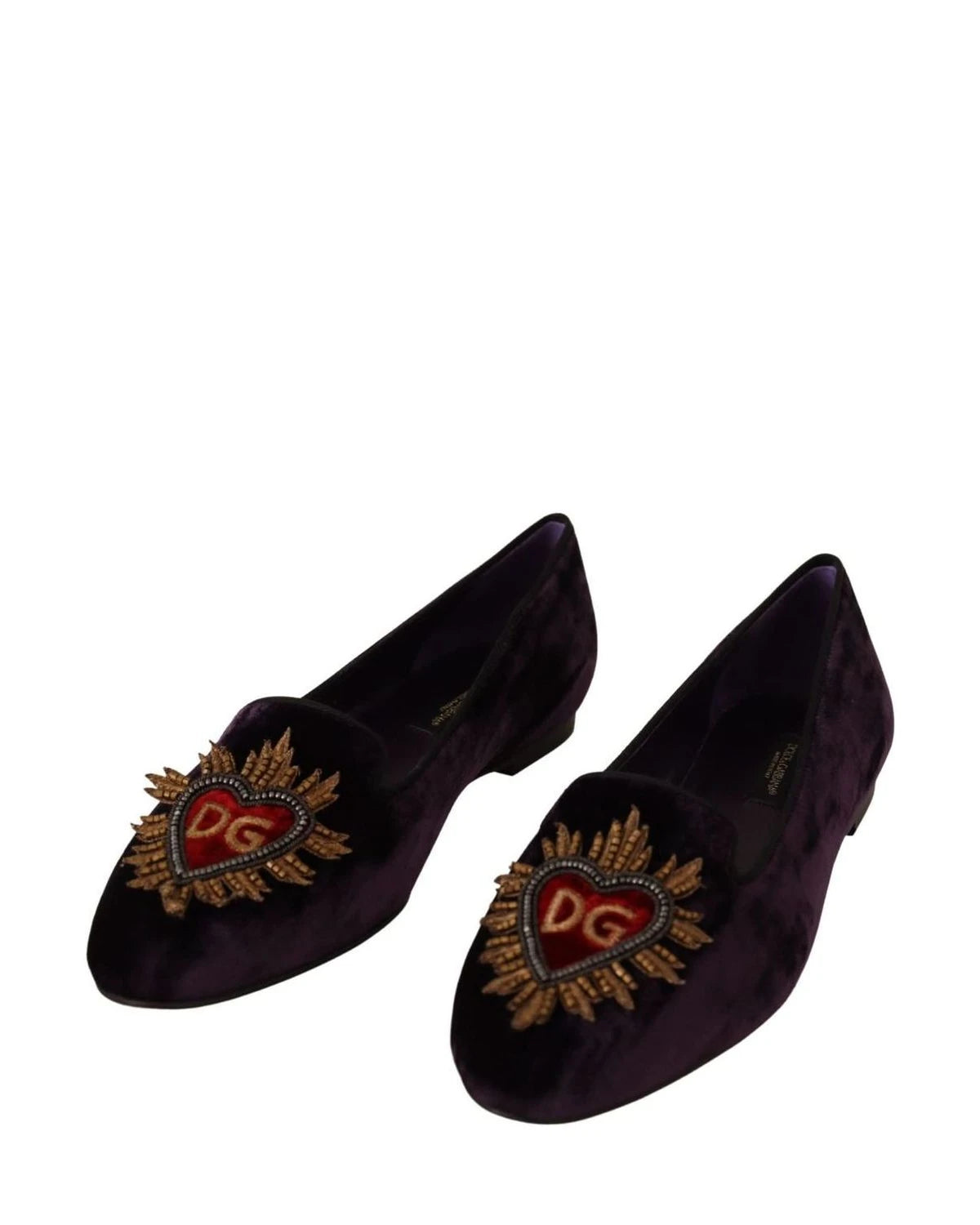 Dolce & Gabbana Purple Velvet Dg Heart Loafers Flats Shoes Flats