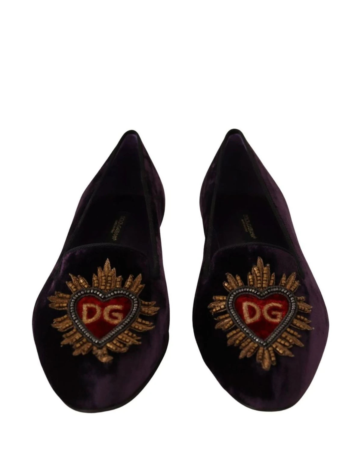 Dolce & Gabbana Purple Velvet Dg Heart Loafers Flats Shoes Flats