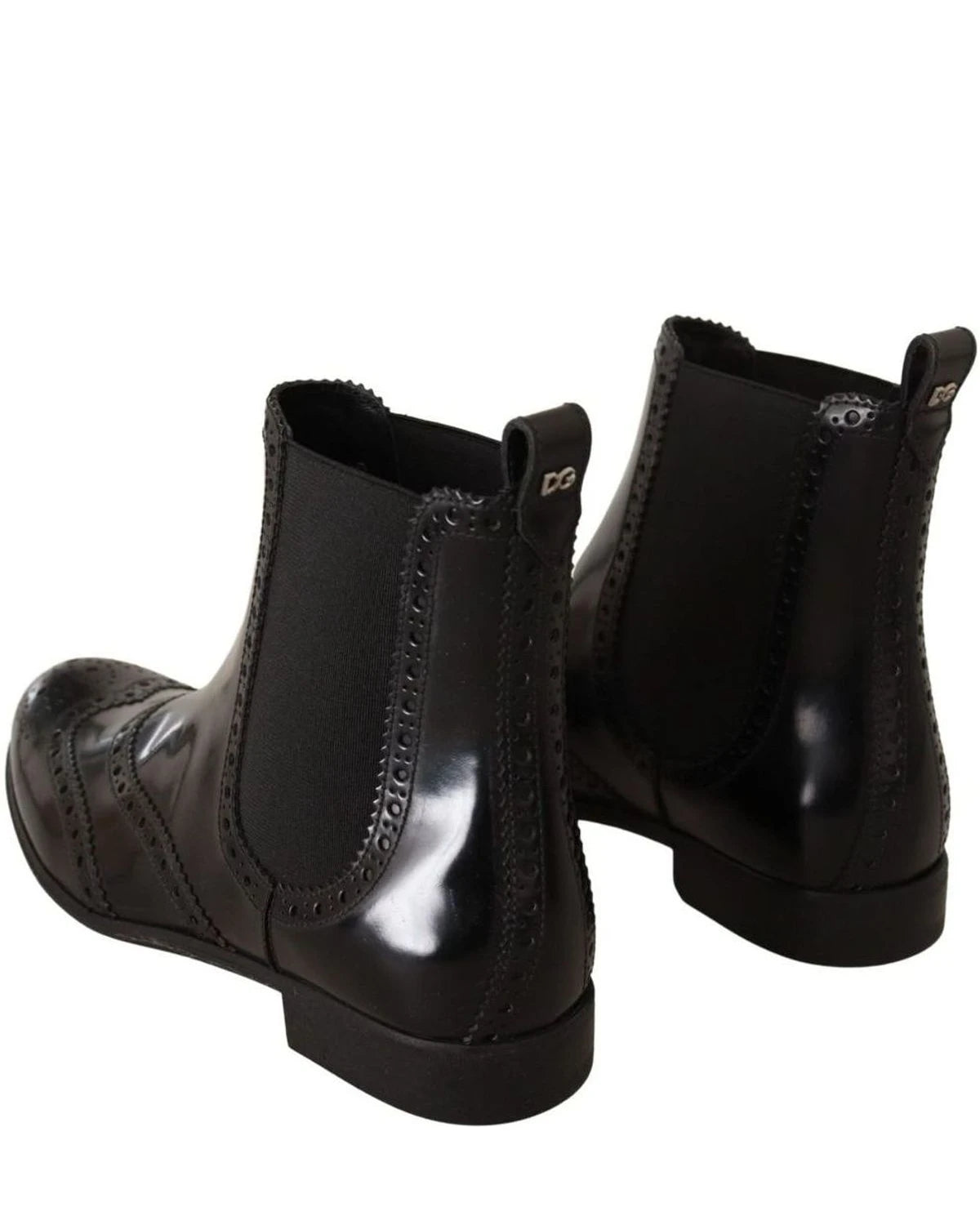 Dolce & Gabbana Black Leather Ankle High Flat Boots Boots