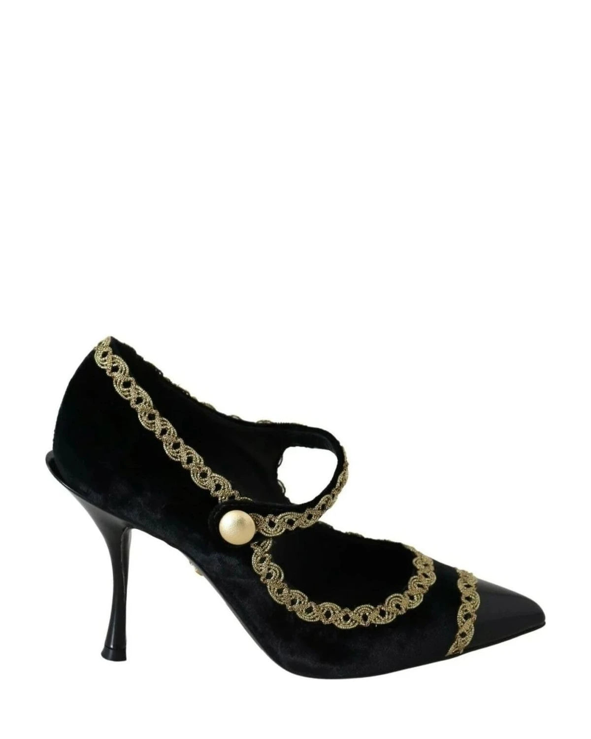Dolce & Gabbana Black Velvet Embellished Mary Jane Pumps Shoes Heels
