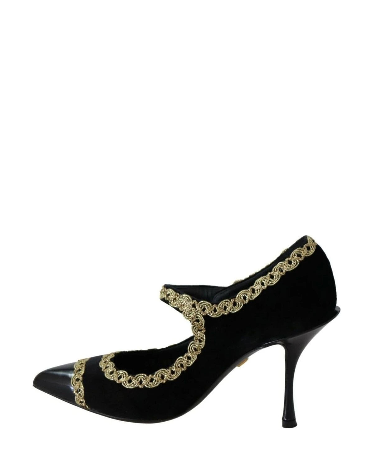 Dolce & Gabbana Black Velvet Embellished Mary Jane Pumps Shoes Heels