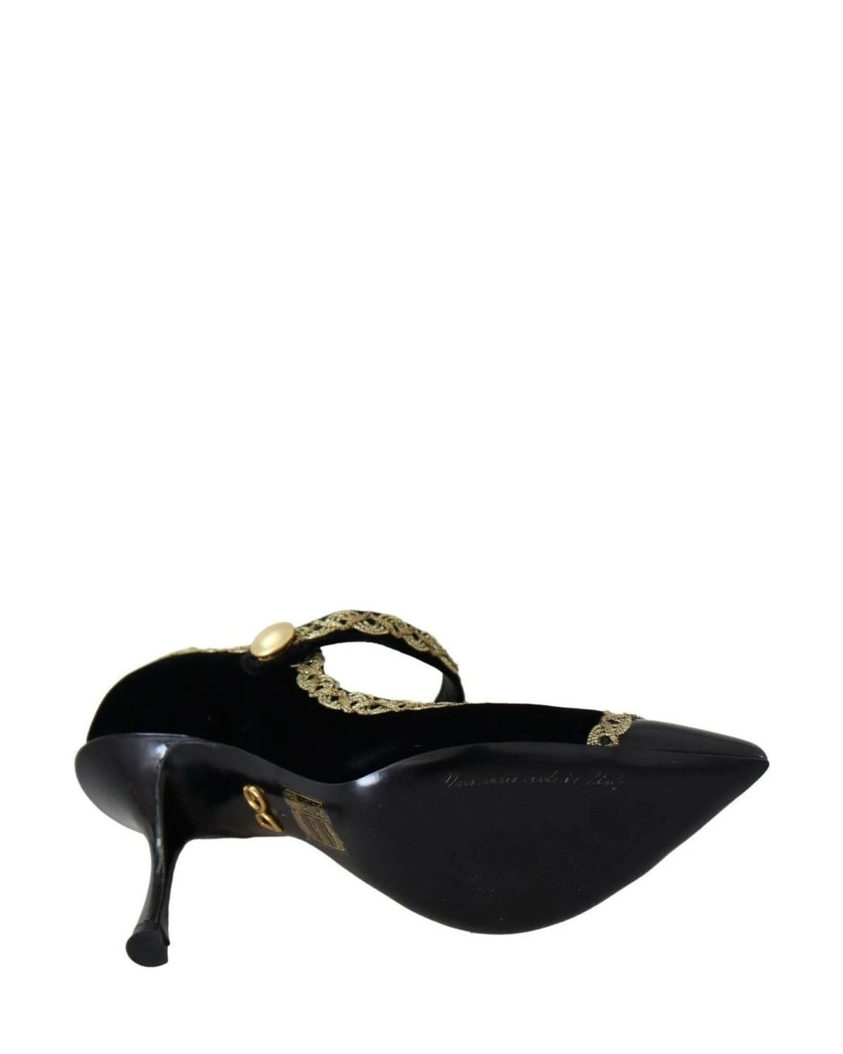 Dolce & Gabbana Black Velvet Embellished Mary Jane Pumps Shoes Heels