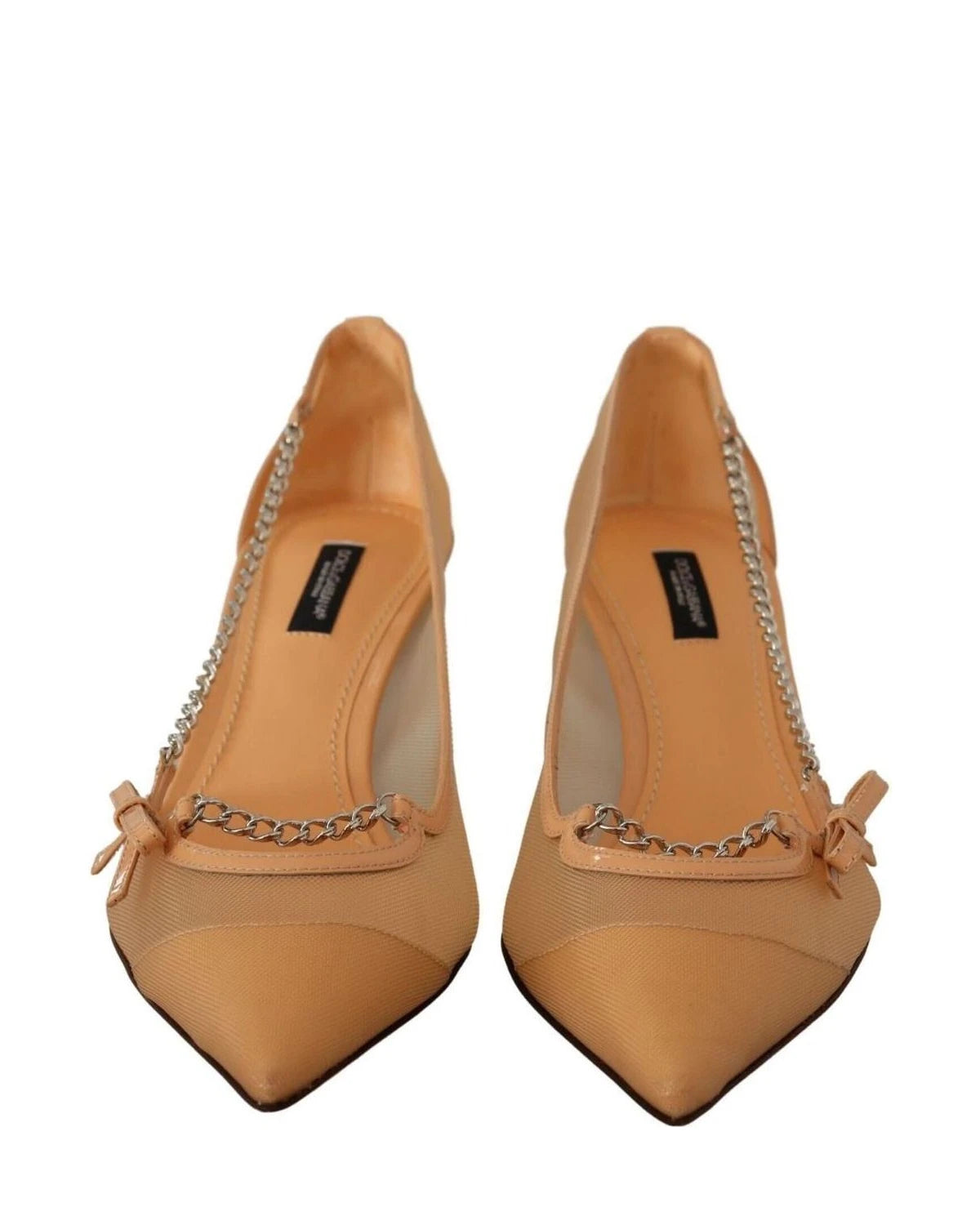 Dolce & Gabbana Mesh Peach Leather Chains Heels Heels