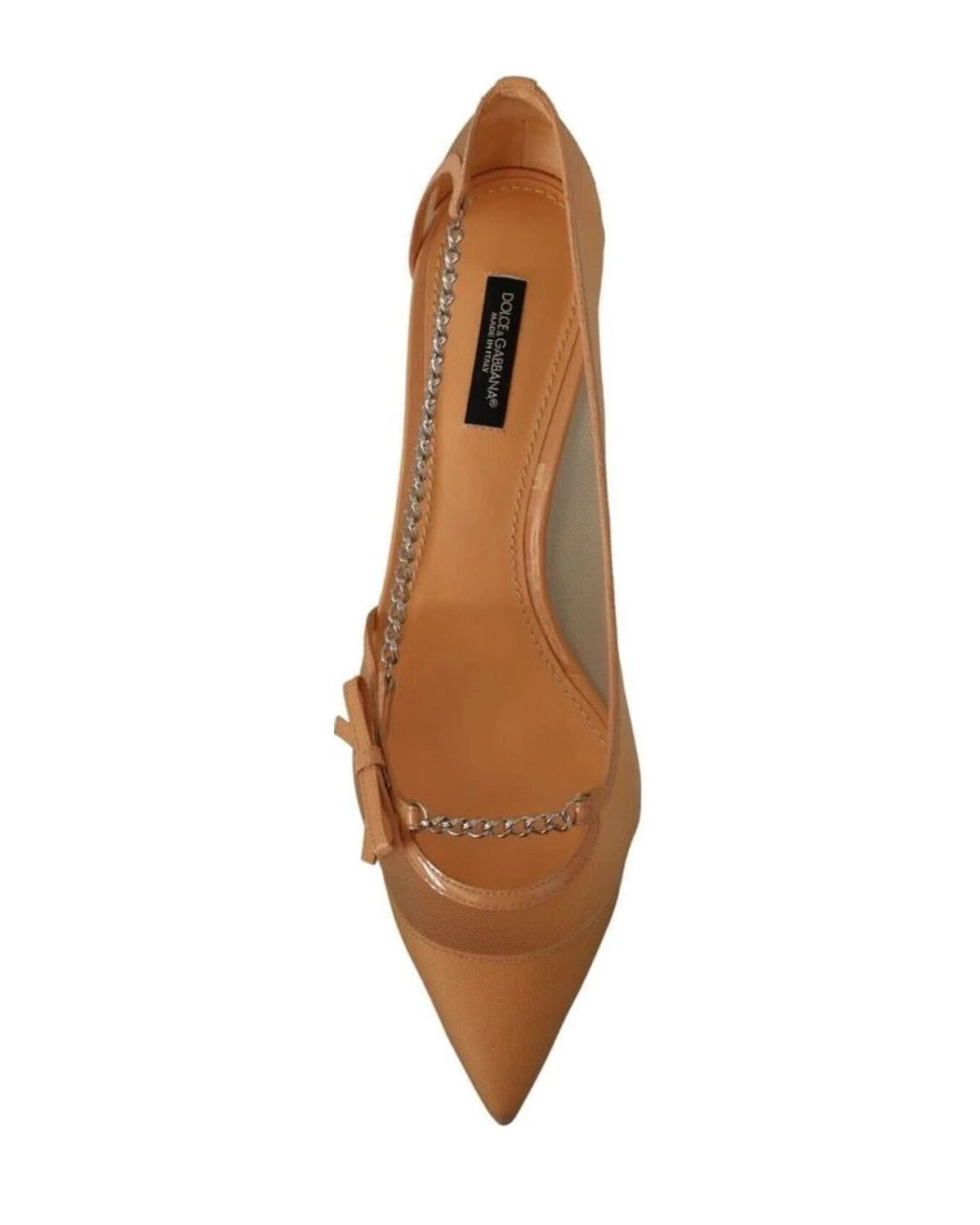 Dolce & Gabbana Mesh Peach Leather Chains Heels Heels