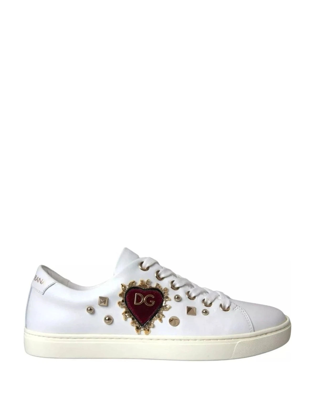 Dolce & Gabbana White Leather Gold Red Heart Sneakers Shoes Sneakers