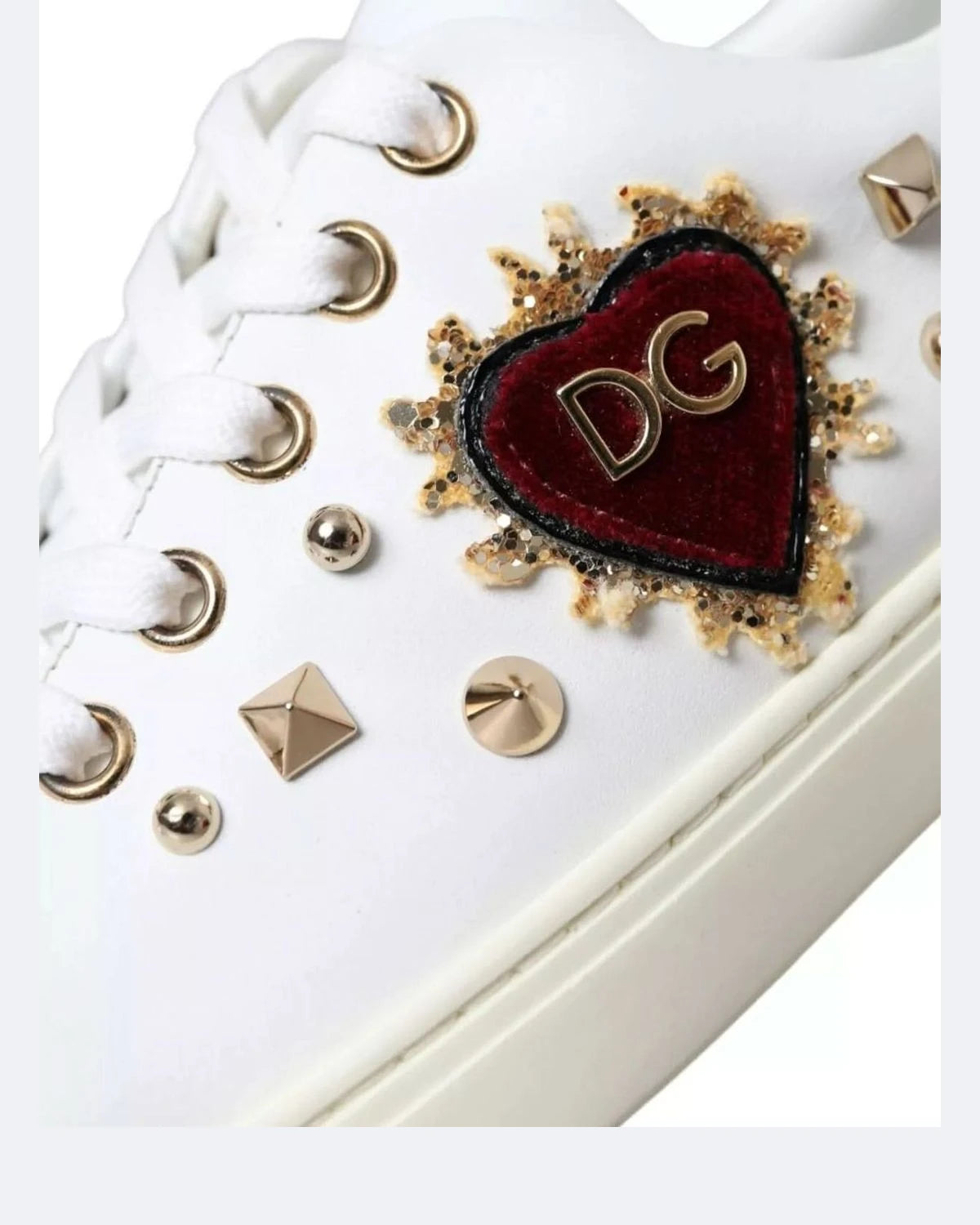 Dolce & Gabbana White Leather Gold Red Heart Sneakers Shoes Sneakers