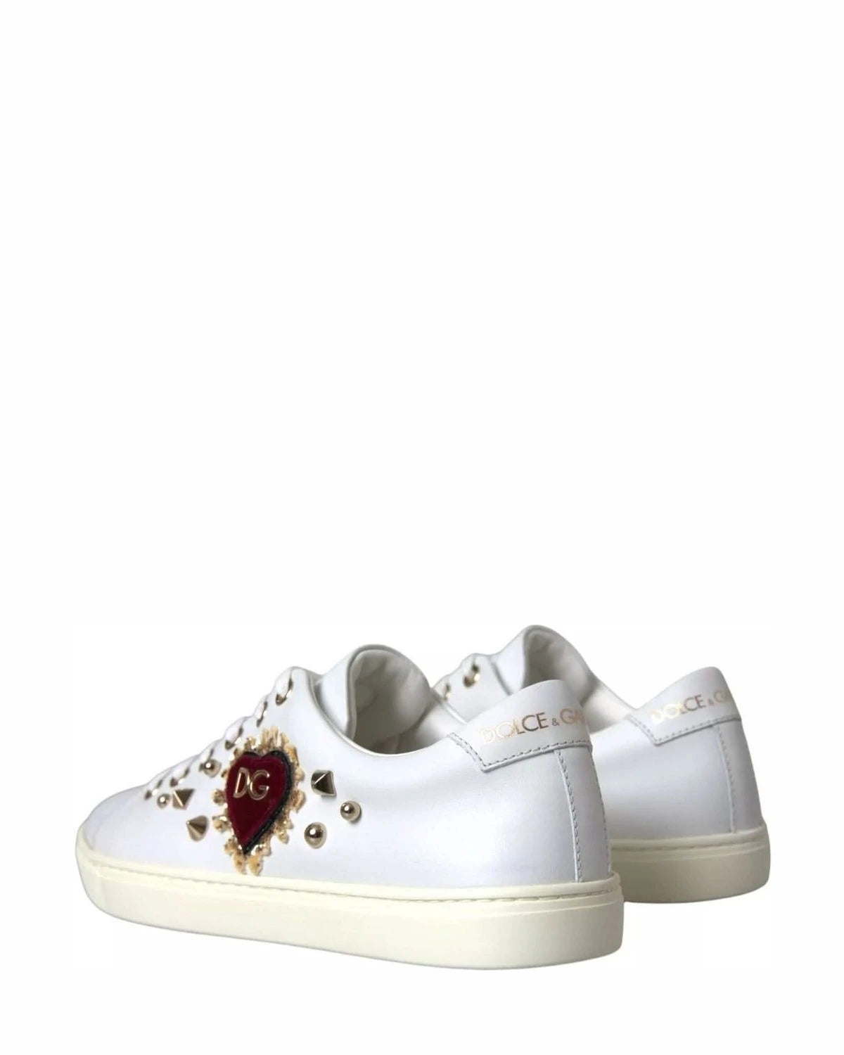 Dolce & Gabbana White Leather Gold Red Heart Sneakers Shoes Sneakers